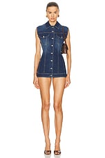 MONOT Button Mini Dress in Indigo, view 2, click to view large image.