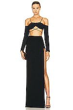 MONOT High Slit Long Skirt in Black, view 4, click to view large image.