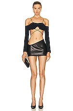 MONOT Leather Asymmetric Waistline Mini Skirt in Black, view 4, click to view large image.