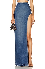 MONOT High Slit Denim Skirt in Indigo, view 1, click to view large image.