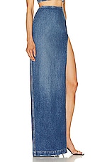 MONOT High Slit Denim Skirt in Indigo, view 2, click to view large image.