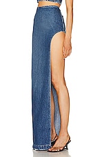 MONOT High Slit Denim Skirt in Indigo, view 3, click to view large image.
