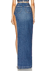 MONOT High Slit Denim Skirt in Indigo, view 4, click to view large image.