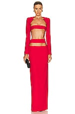 MONOT Cutout Long Pencil Skirt in Red, view 4, click to view large image.