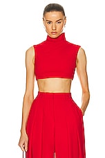 MONOT Turtleneck Sleeveless Crop Top in Red, view 1, click to view large image.