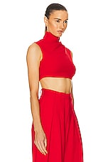 MONOT Turtleneck Sleeveless Crop Top in Red, view 2, click to view large image.