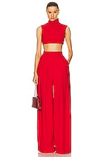 MONOT Turtleneck Sleeveless Crop Top in Red, view 4, click to view large image.