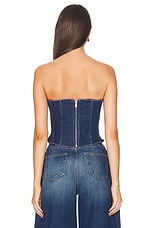 MONOT Lace Up Denim Corset Top in Indigo, view 3, click to view large image.
