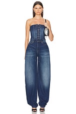 MONOT Lace Up Denim Corset Top in Indigo, view 4, click to view large image.