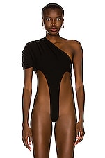 MONOT Side Cutout One Shoulder Bodysuit in Black, view 2, click to view large image.