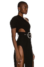 MONOT Side Cutout One Shoulder Bodysuit in Black, view 3, click to view large image.