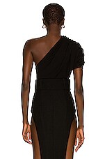 MONOT Side Cutout One Shoulder Bodysuit in Black, view 4, click to view large image.