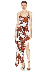 Monse Floral Print Draped Slip Dress in Brown Multi, view 1, click to view large image.