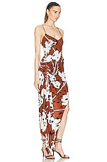 Monse Floral Print Draped Slip Dress in Brown Multi, view 2, click to view large image.