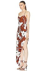 Monse Floral Print Draped Slip Dress in Brown Multi, view 3, click to view large image.