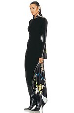 Monse Long Sleeve Inset Zipper Turtleneck Dress in Black Print, view 3, click to view large image.