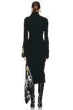Monse Long Sleeve Inset Zipper Turtleneck Dress in Black Print, view 4, click to view large image.