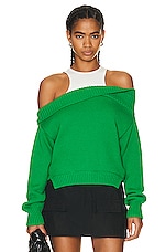 Monse Color Blocked Off Shoulder Sweater in Green, view 1, click to view large image.