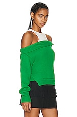 Monse Color Blocked Off Shoulder Sweater in Green, view 2, click to view large image.