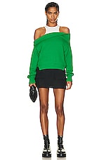Monse Color Blocked Off Shoulder Sweater in Green, view 4, click to view large image.
