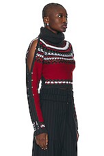 Monse Cropped Fairisle Slit Sleeve Turtleneck Sweater in Red & Charcoal, view 2, click to view large image.