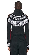 Monse Cropped Fairisle Slit Sleeve Turtleneck Sweater in Red & Charcoal, view 3, click to view large image.