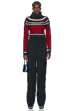 Monse Cropped Fairisle Slit Sleeve Turtleneck Sweater in Red & Charcoal, view 4, click to view large image.