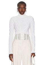 Monse Cropped Cable Sweater in Ivory, view 1, click to view large image.