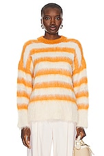 Monse Striped Alpaca Sweater in White & Orange, view 1, click to view large image.