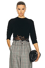 Monse Short Sleeve Lace Hem Sweater in Black, view 1, click to view large image.