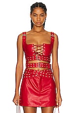 Monse Double Belted Leather Bra Top in Red, view 1, click to view large image.