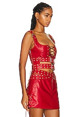 Monse Double Belted Leather Bra Top in Red, view 2, click to view large image.