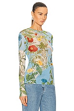 Monse Floral Skeleton Print Mesh Top in Blue Multi, view 2, click to view large image.