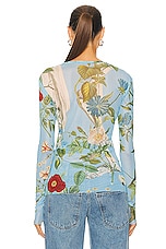 Monse Floral Skeleton Print Mesh Top in Blue Multi, view 3, click to view large image.