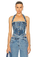 Monse Halter Denim Bustier Top in Indigo, view 1, click to view large image.