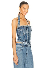 Monse Halter Denim Bustier Top in Indigo, view 2, click to view large image.