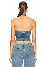 Monse Halter Denim Bustier Top in Indigo, view 3, click to view large image.