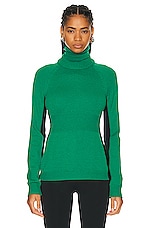 Moncler Grenoble Long Sleeve Turtleneck Top in Green, view 1, click to view large image.