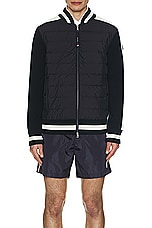 Moncler Zip Sweater Cardigan in Dark Navy Blue, view 4, click to view large image.