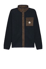 Moncler Zip Up Cardigan in Blue, view 1, click to view large image.