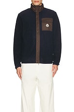 Moncler Zip Up Cardigan in Blue, view 4, click to view large image.