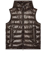 Moncler Barant Vest in Dark Brown, view 1, click to view large image.