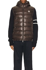 Moncler Barant Vest in Dark Brown, view 4, click to view large image.