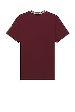 Moncler Short Sleeve Neck Logo T-shirt in Burgundy, view 2, click to view large image.