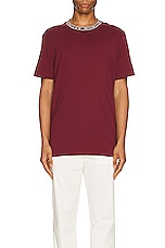 Moncler Short Sleeve Neck Logo T-shirt in Burgundy, view 4, click to view large image.