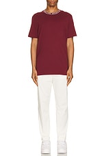 Moncler Short Sleeve Neck Logo T-shirt in Burgundy, view 5, click to view large image.
