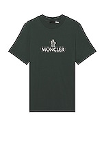 Moncler Short Sleeve Logo T-shirt in Kombu Green, view 1, click to view large image.