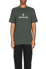 Moncler Short Sleeve Logo T-shirt in Kombu Green, view 4, click to view large image.