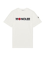 Moncler Short Sleeve Logo T-shirt in Silk White, view 1, click to view large image.