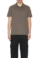 Moncler Short Sleeve Polo in Taupe Gray, view 4, click to view large image.
